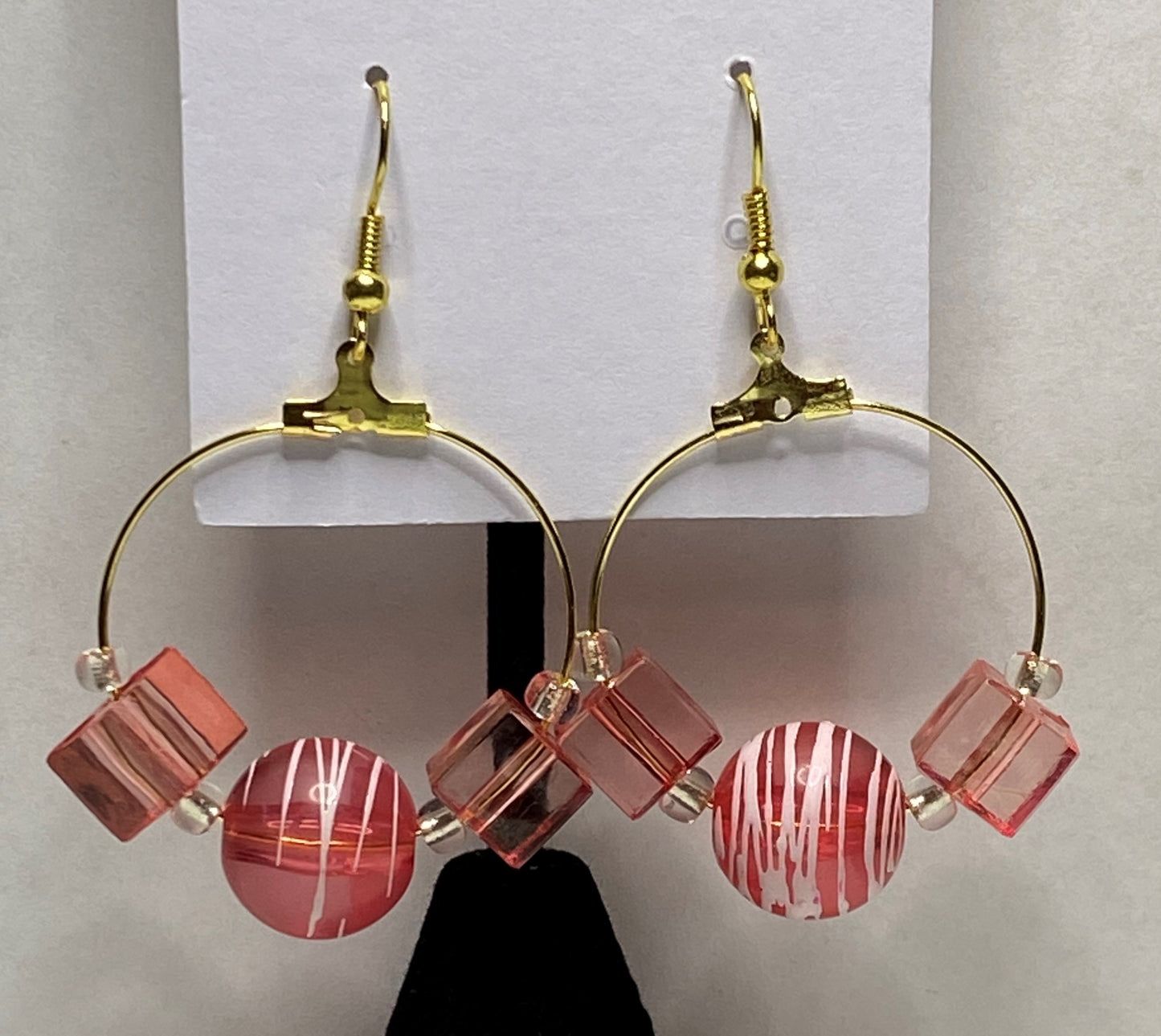Pink Coral color Clear Hoop Earrings
